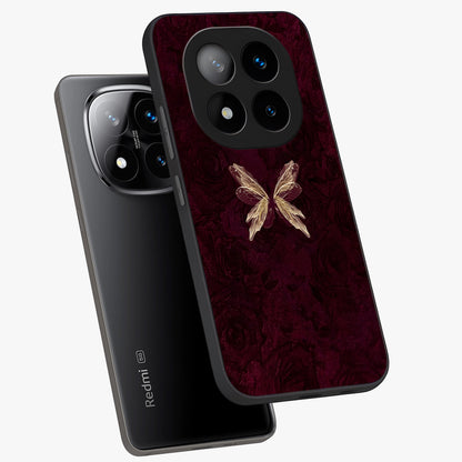 Crimson Fade Butterfly Glass Case displayed in angled mockup highlighting elegant butterfly design with crimson gradient aesthetic.