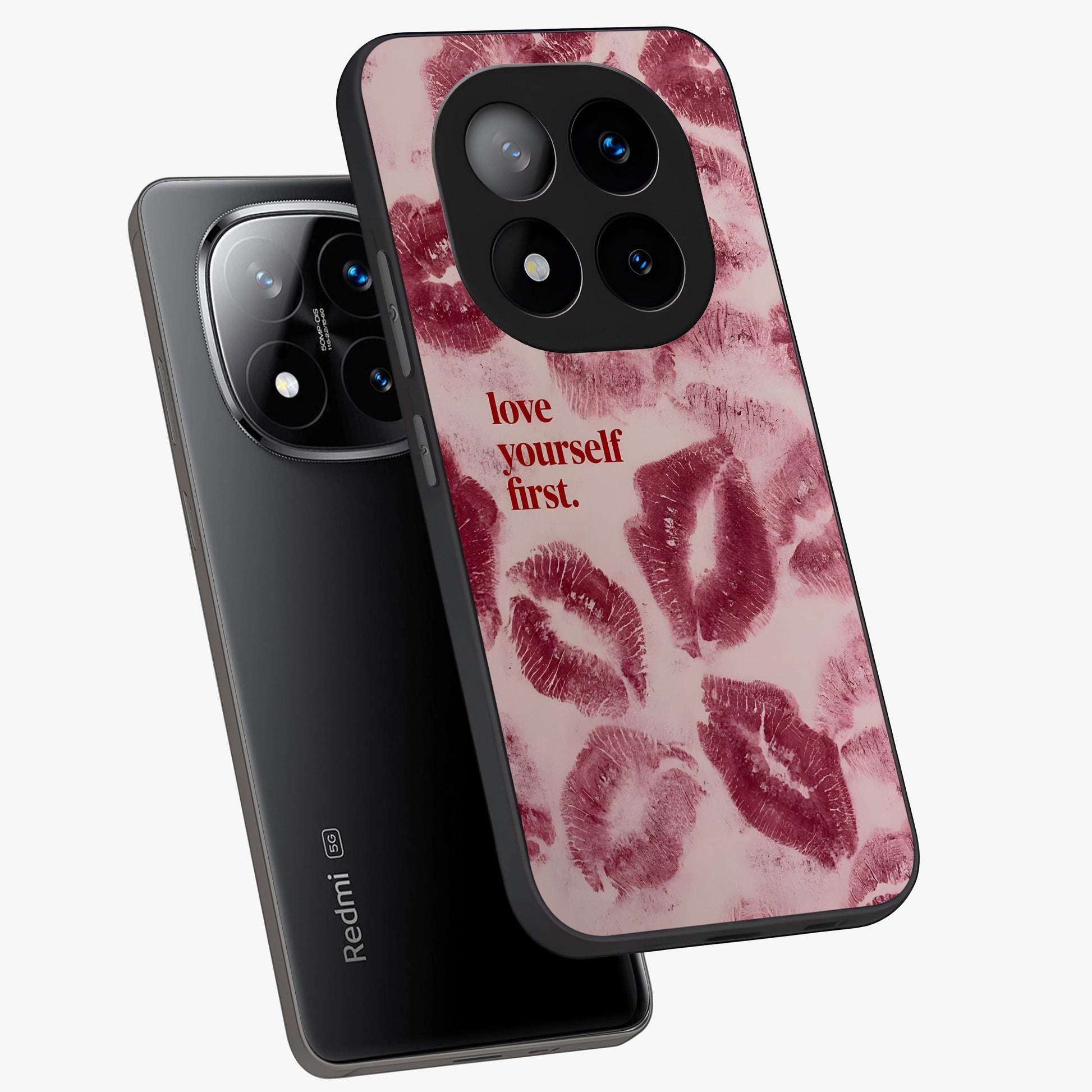 Crimson Kiss Love Glass Case displayed in angled mockup highlighting bold love inspired design with modern aesthetic style.