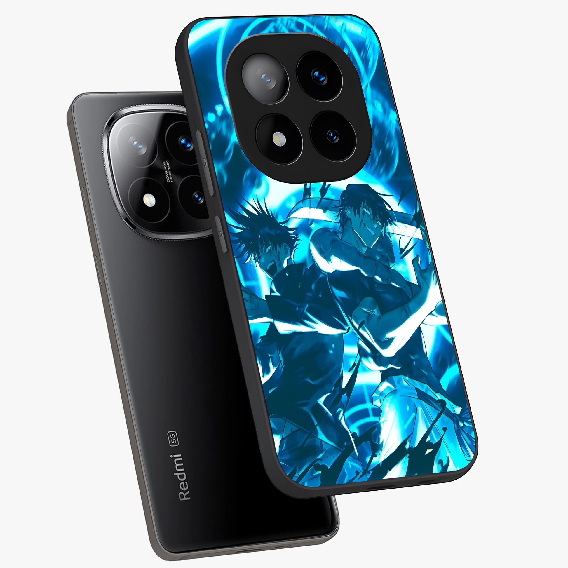 Cursed Energy Clash Glass Case displayed in angled mockup highlighting powerful battle inspired graphic with anime style aesthetic.