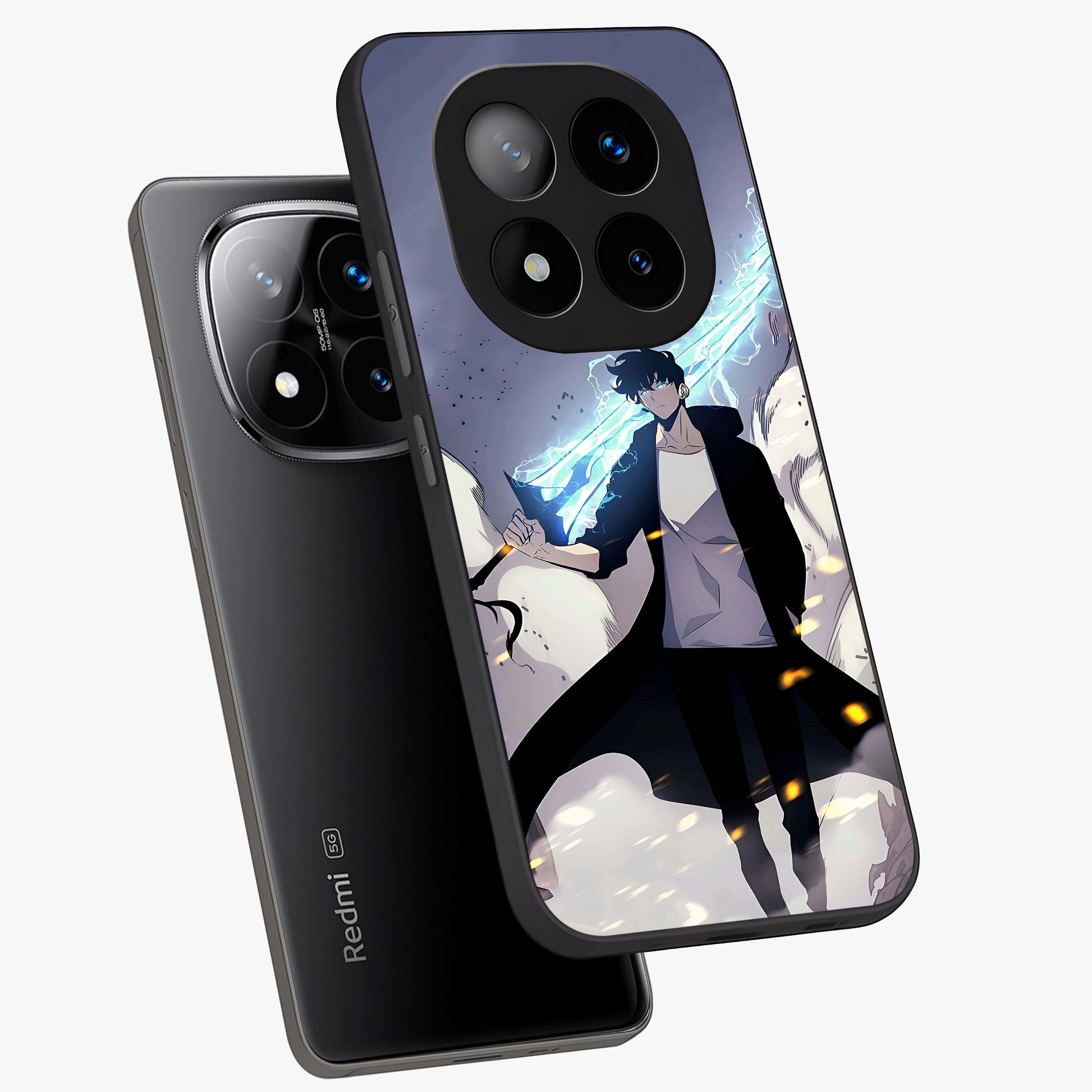 Dark Lightning Anime Warrior Glass Case displayed in angled mockup highlighting powerful lightning themed anime illustration.
