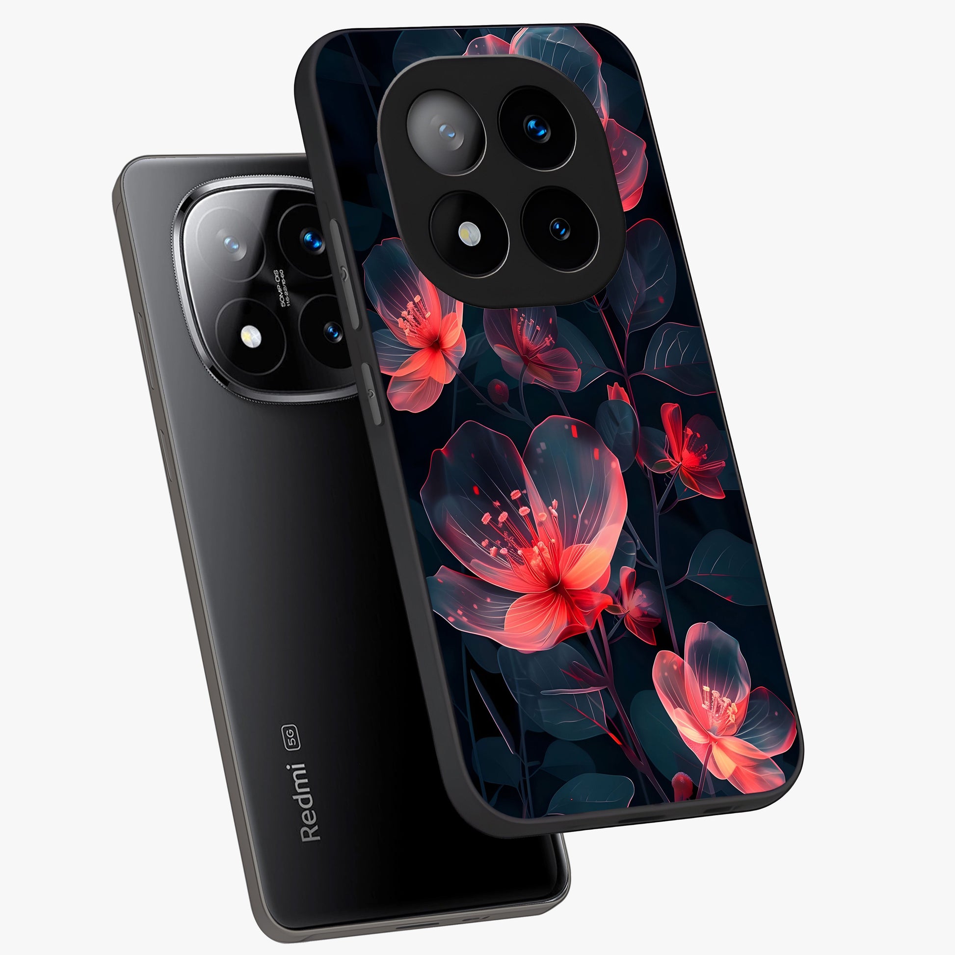 Dark Shade of Flower Glass Case displayed in angled mockup highlighting moody floral illustration with aesthetic dark tones.