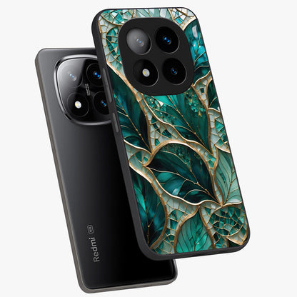 Emerald Leaf Glass Glass Case displayed in angled mockup highlighting botanical leaf illustration with elegant natural aesthetic.