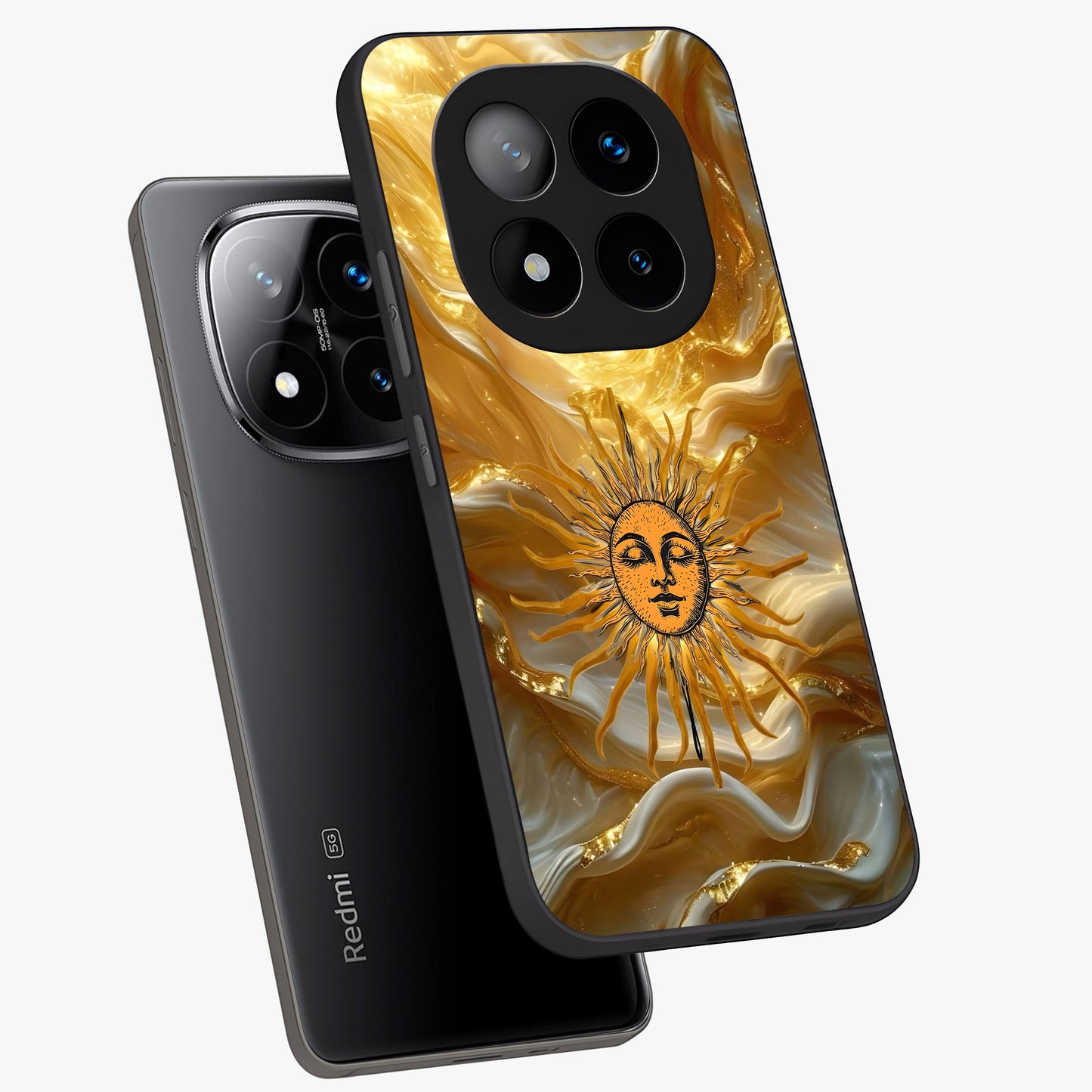 Eternal Golden Glow Glass Case displayed in angled mockup highlighting glowing golden aesthetic design with elegant style.