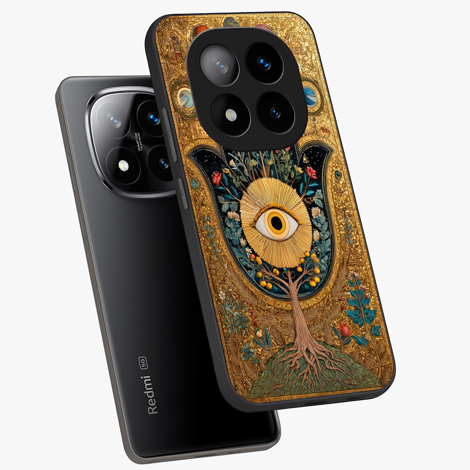 Ethereal Evil Eye Glass Case displayed in angled mockup highlighting protective evil eye symbol with spiritual aesthetic design.