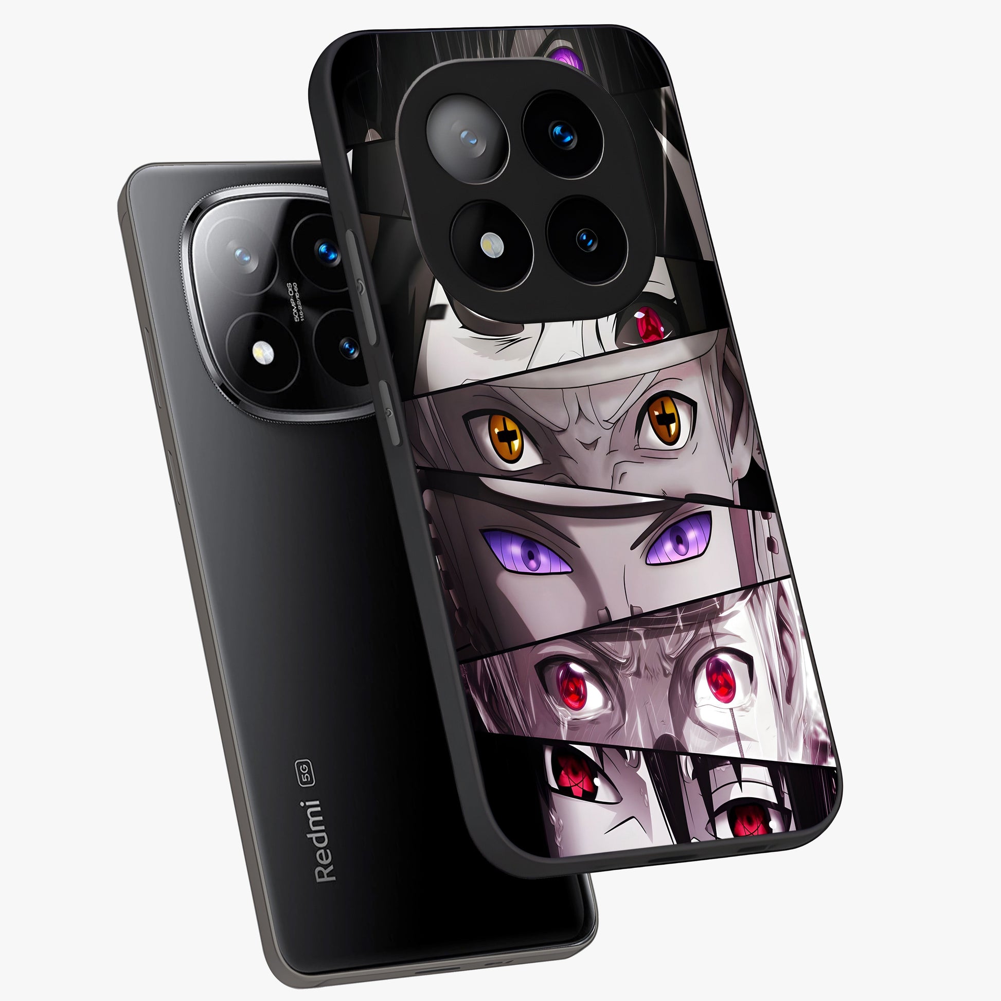 Eyes of Destiny Glass Case displayed in angled mockup highlighting bold eye illustration with mystical aesthetic style.
