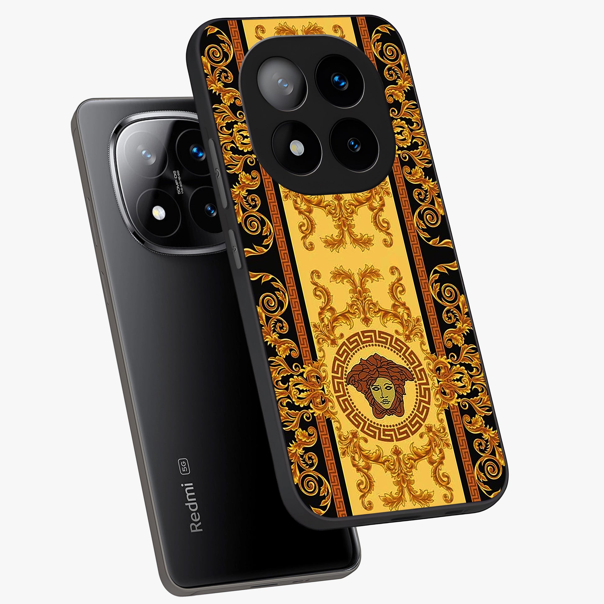 Golden Lotus Glow Glass Case displayed in angled mockup highlighting radiant lotus illustration with spiritual aesthetic.