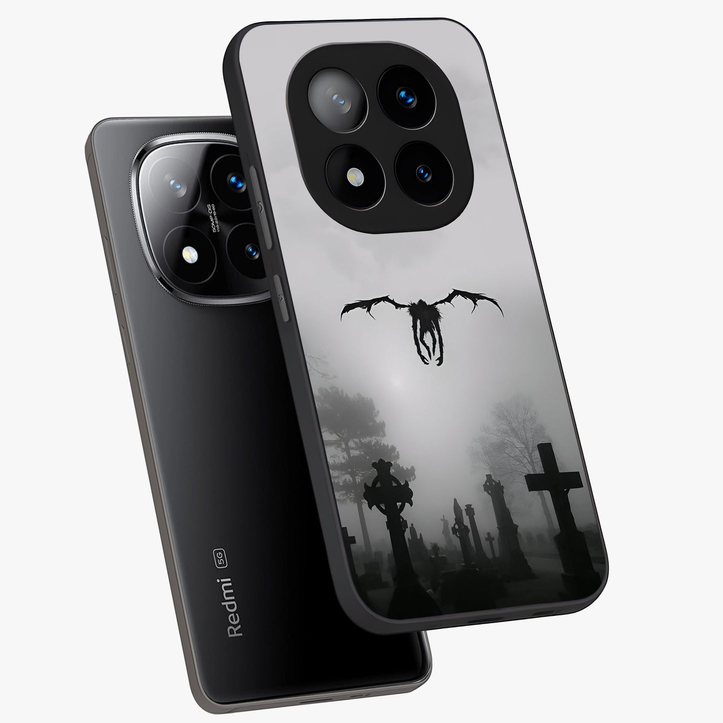 Graveyard Shadow Descent Glass Case displayed in angled mockup highlighting eerie shadow illustration with gothic aesthetic.