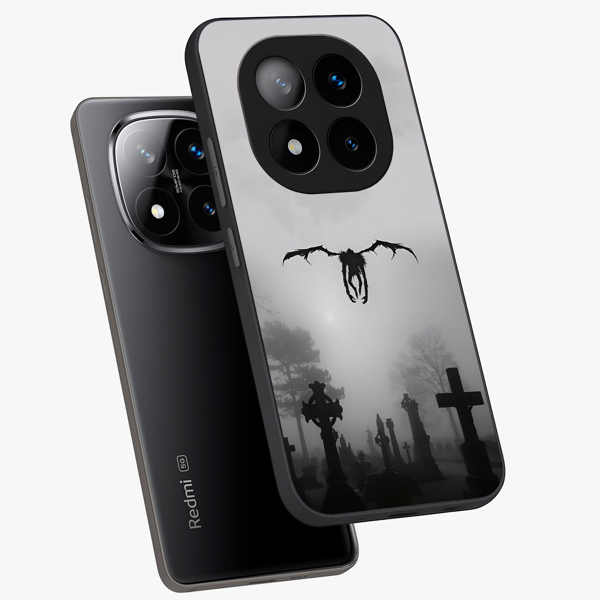 Graveyard Shadow Descent Glass Case displayed in angled mockup highlighting eerie shadow illustration with gothic aesthetic.