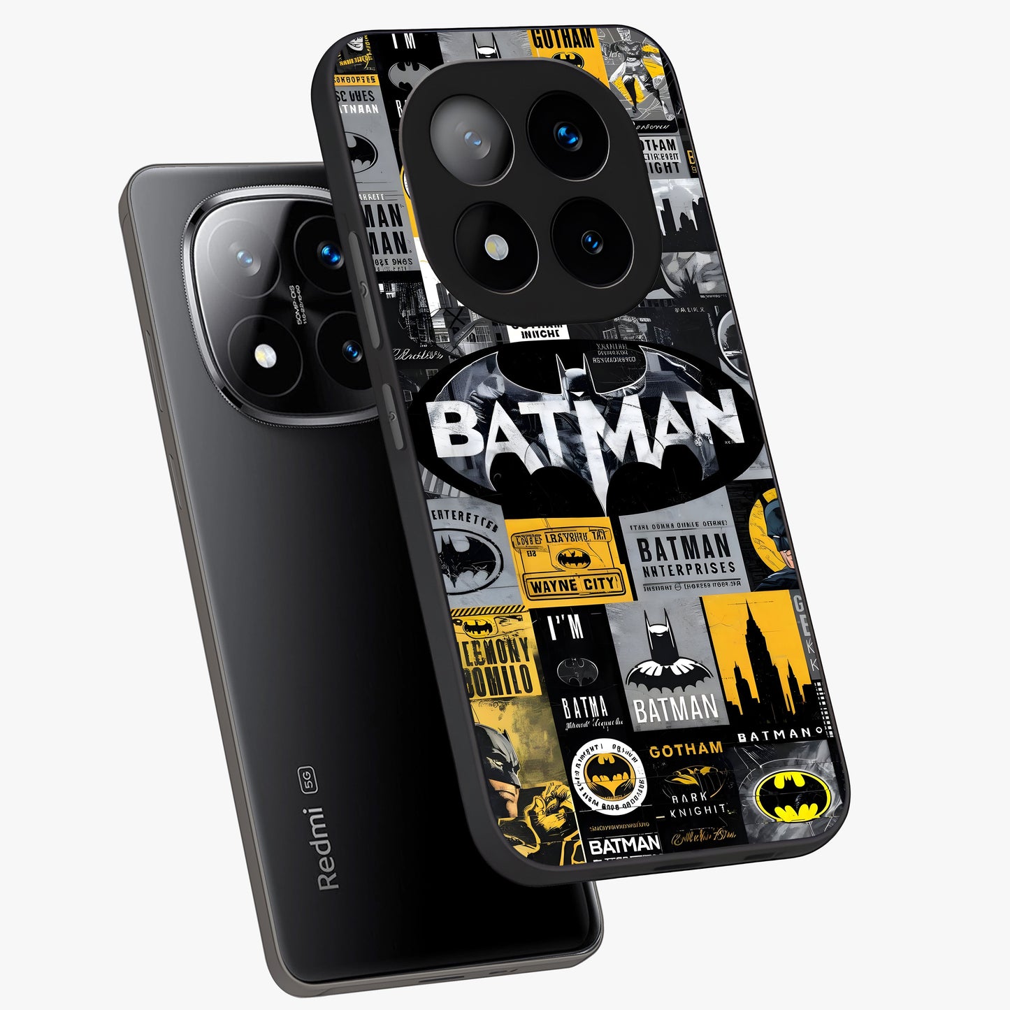 Knight Gotham Rise Glass Case displayed in angled mockup highlighting powerful knight silhouette design with dramatic aesthetic.