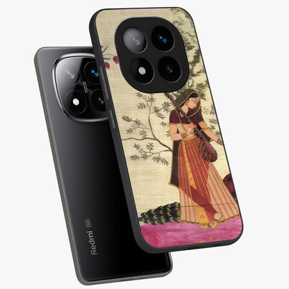 Lady With Veena Art Glass Case displayed in angled mockup highlighting graceful musical illustration with cultural artistic aesthetic.