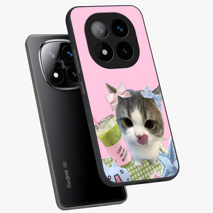 Love Matcha Cat Glass Case displayed in angled mockup highlighting playful feline illustration with cozy matcha aesthetic.