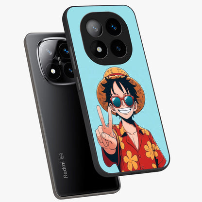 Luffy Summer Anime Vibe Glass Case displayed in angled mockup highlighting energetic anime illustration with summer vibe aesthetic.