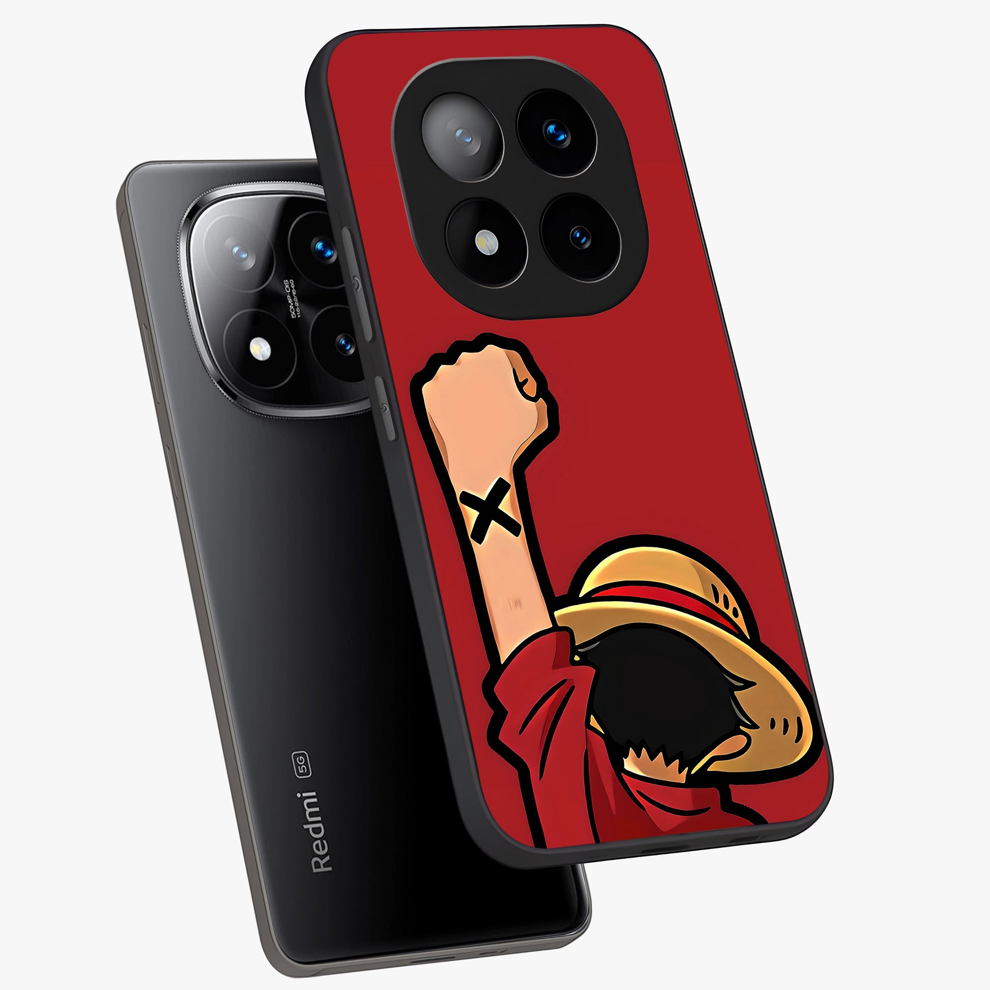 Luffy X Spirit Glass Case displayed in angled mockup highlighting powerful anime design with energetic action aesthetic.