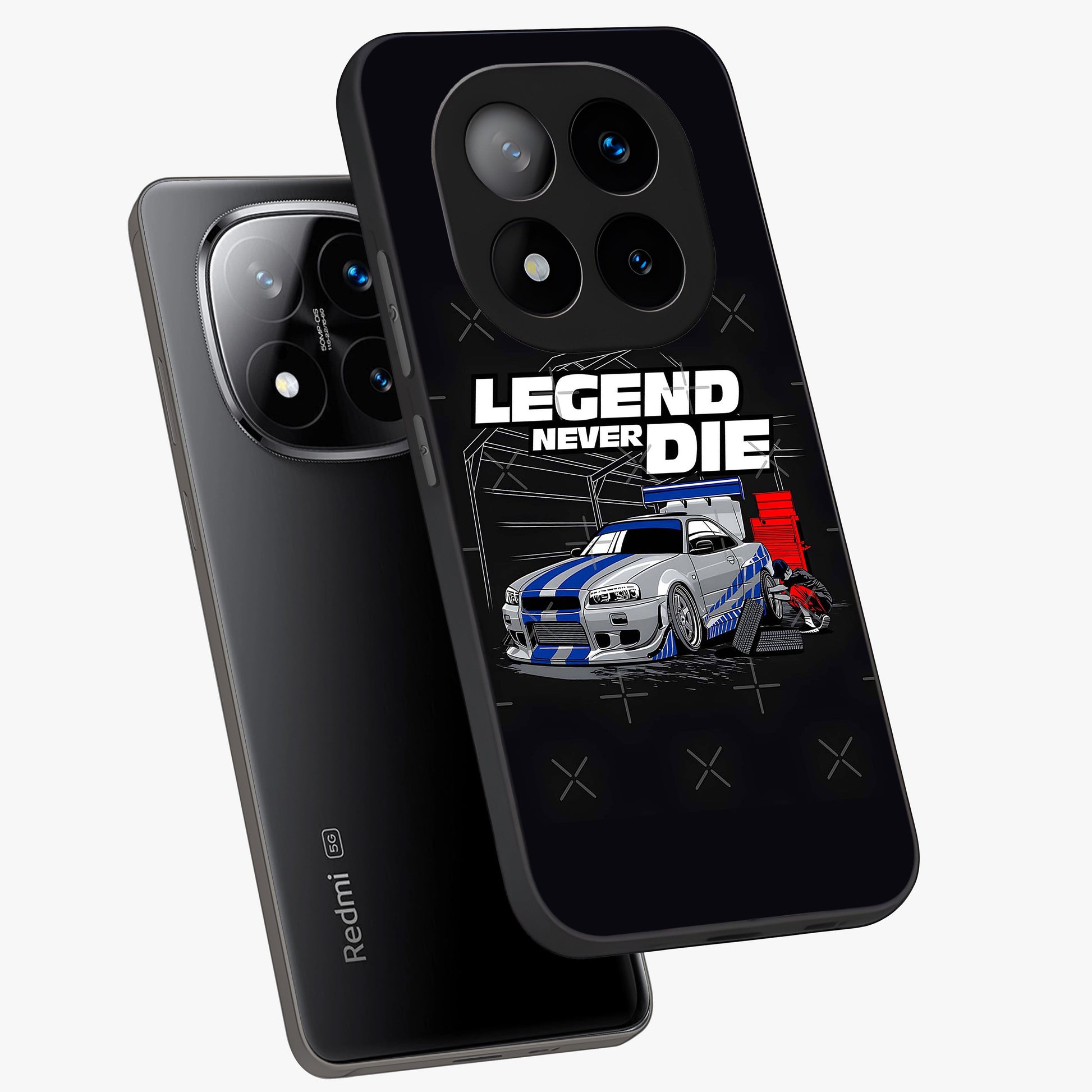 Midnight Racing Legacy Glass Case displayed in angled mockup highlighting dynamic automotive design with bold midnight aesthetic.