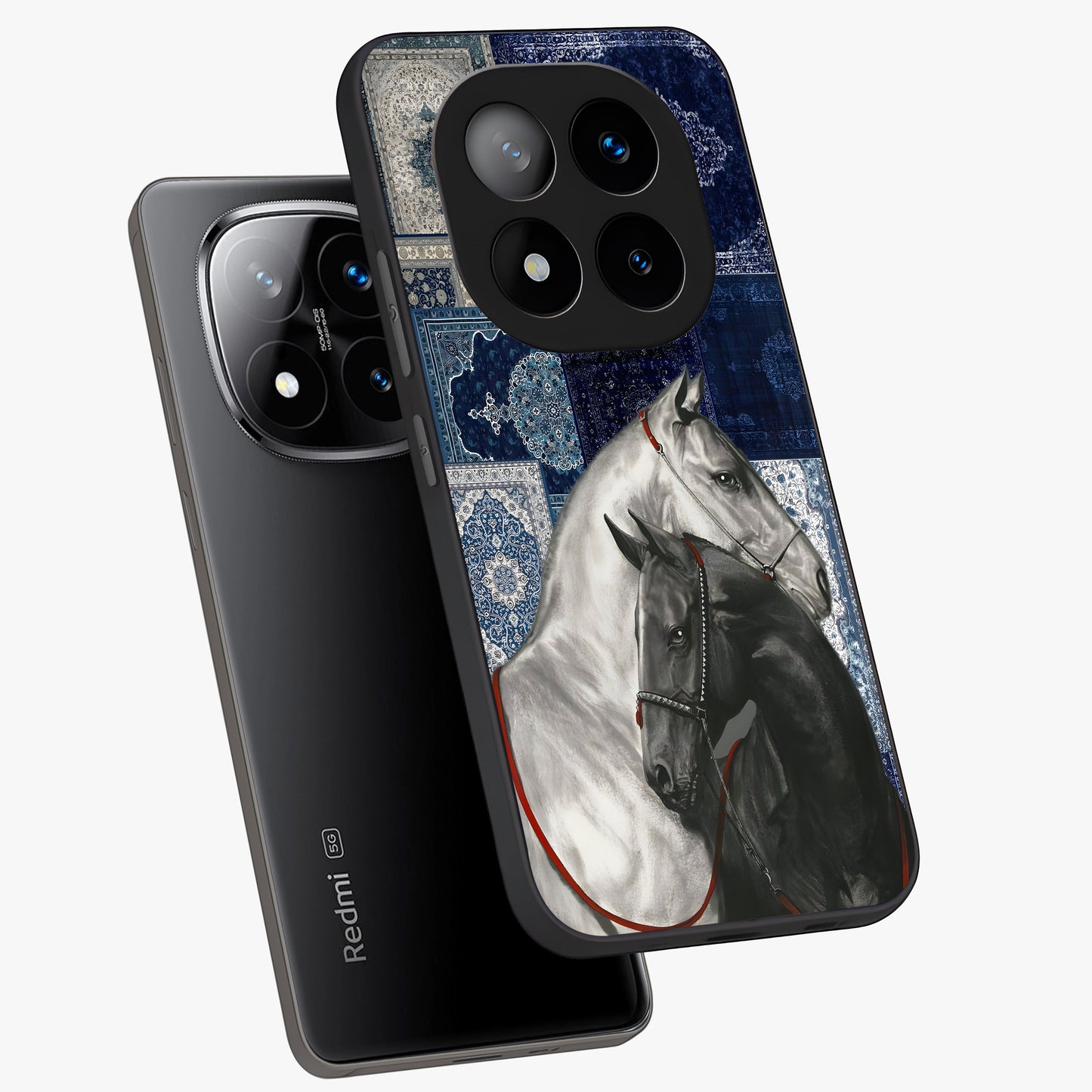 Midnight Stallion Blues Glass Case displayed in angled mockup highlighting powerful stallion illustration with deep midnight tones.