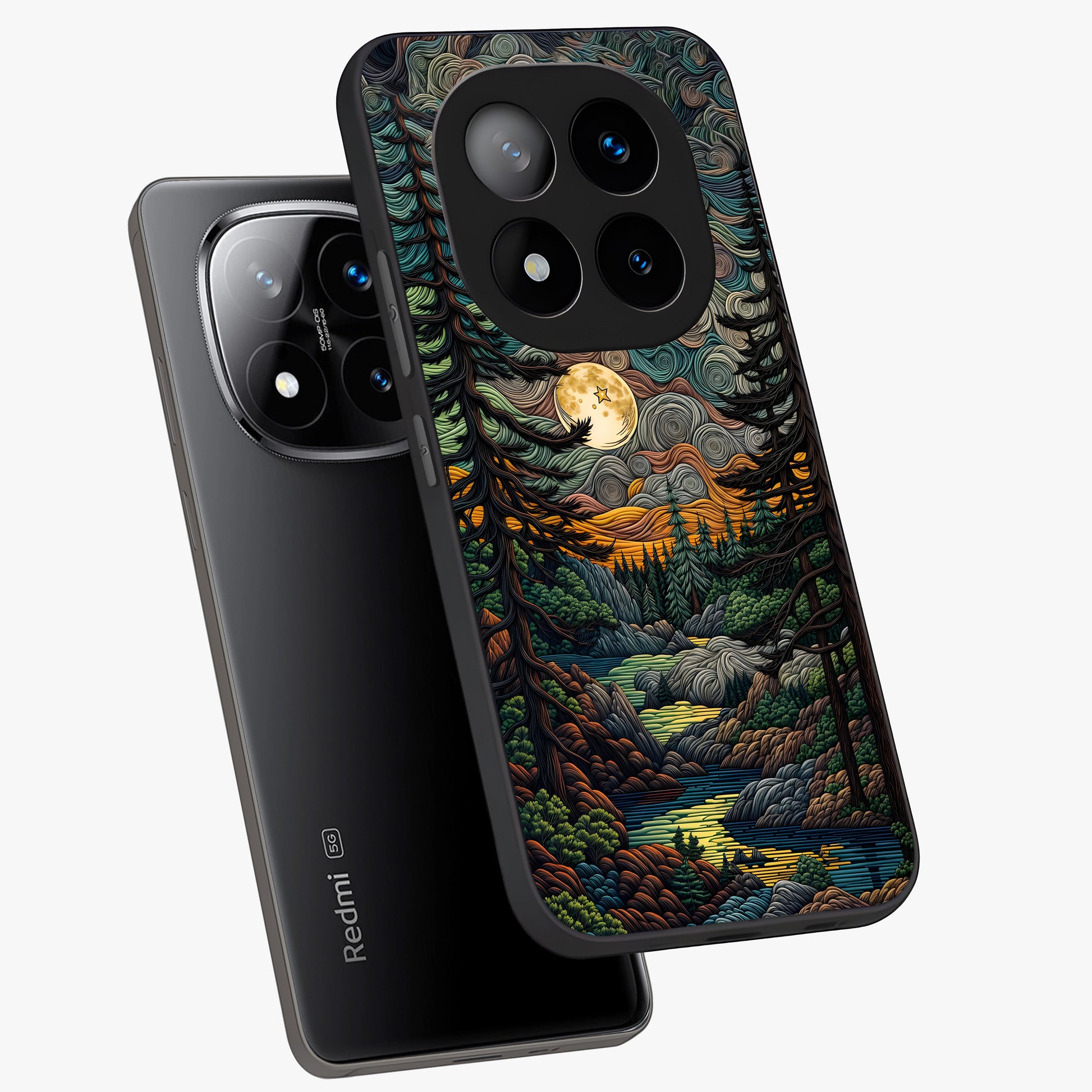 Moonlight Forest Dream Glass Case displayed in angled mockup highlighting dreamy forest design with glowing moon aesthetic.