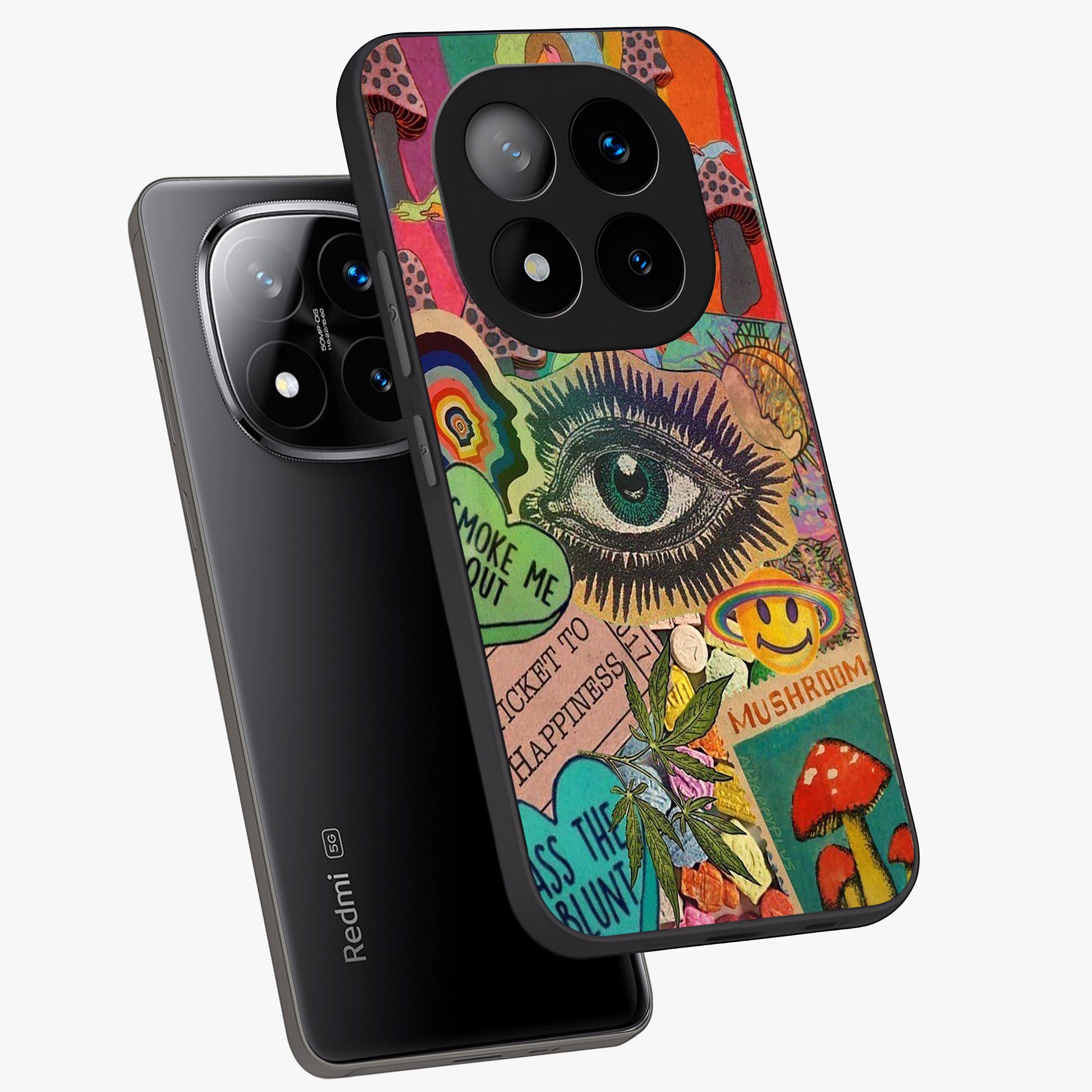 Mystic Eye Wonderland Glass Case displayed in angled mockup highlighting magical eye illustration with dreamy aesthetic.