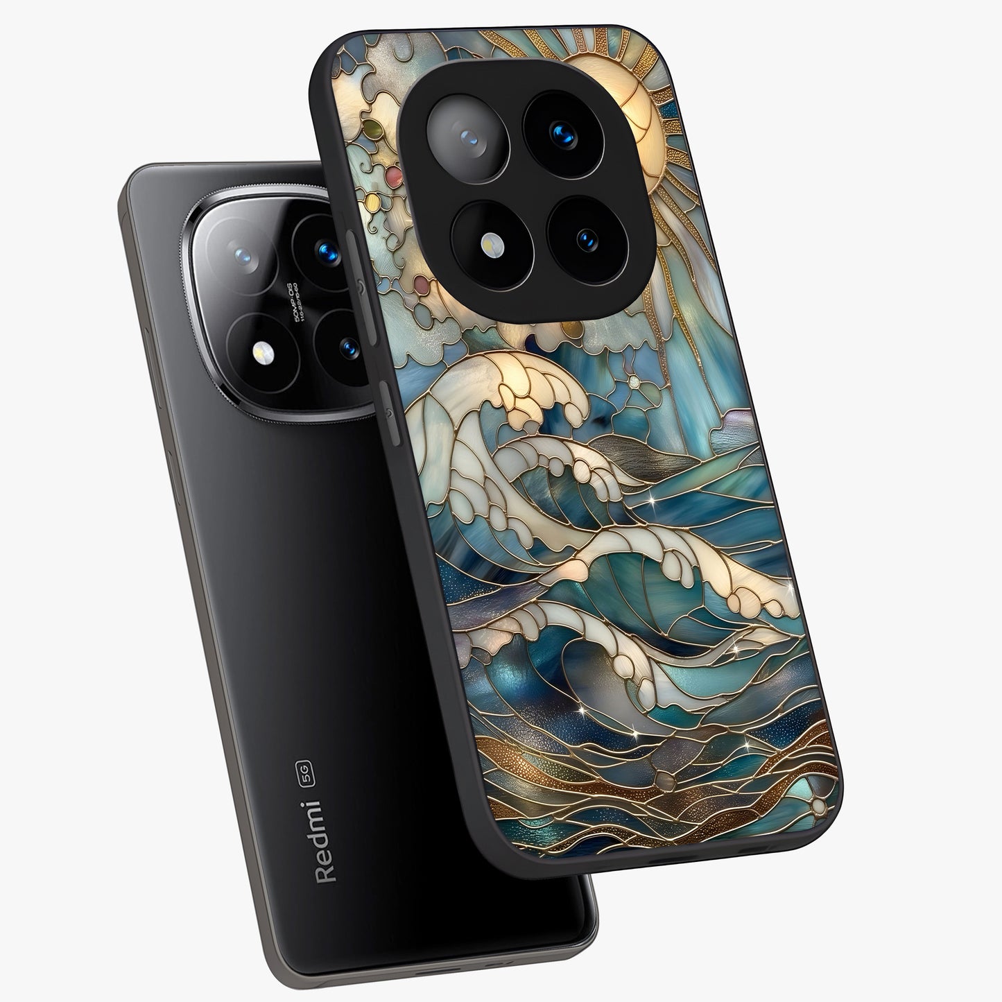 Oceanic Stained Printed Glass Case displayed in angled mockup highlighting colorful aquatic design with artistic aesthetic style.