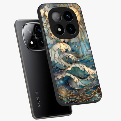 Oceanic Stained Printed Glass Case displayed in angled mockup highlighting colorful aquatic design with artistic aesthetic style.