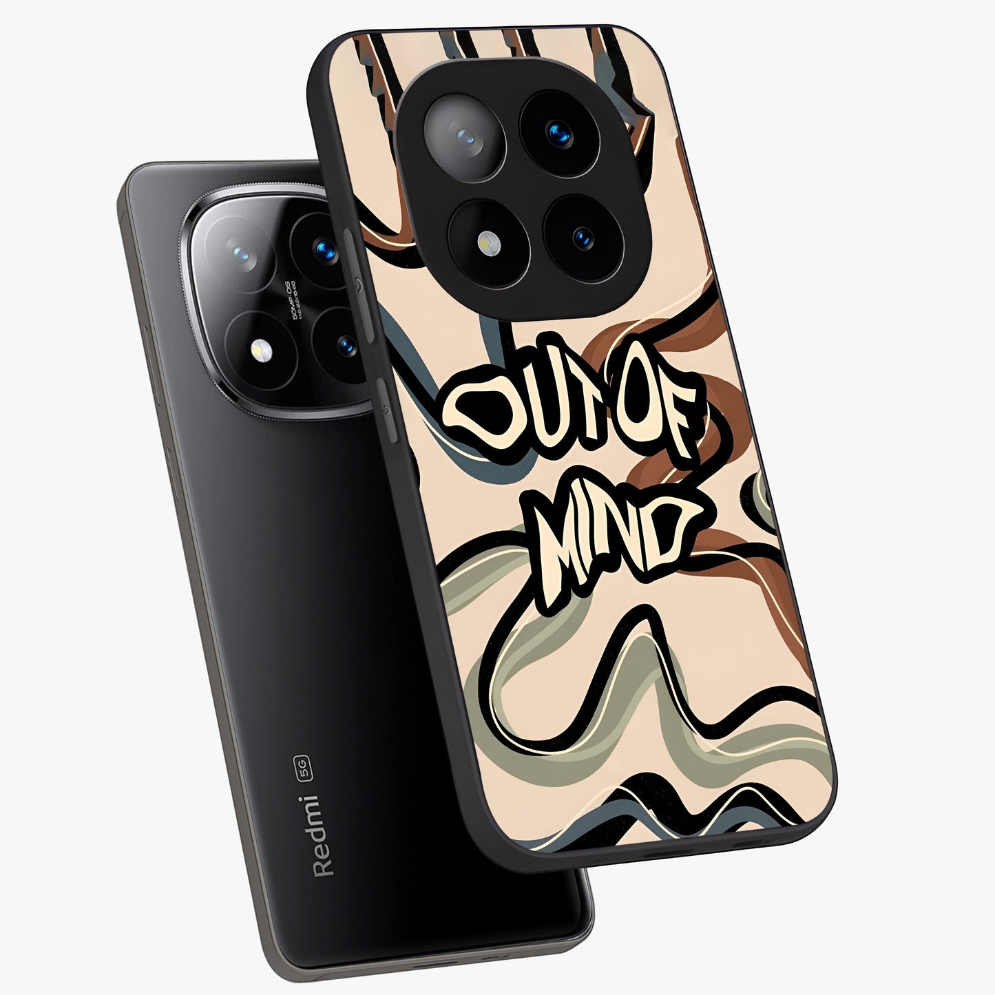Out Of Mind Glass Case displayed in angled mockup highlighting bold statement design with modern artistic aesthetic.