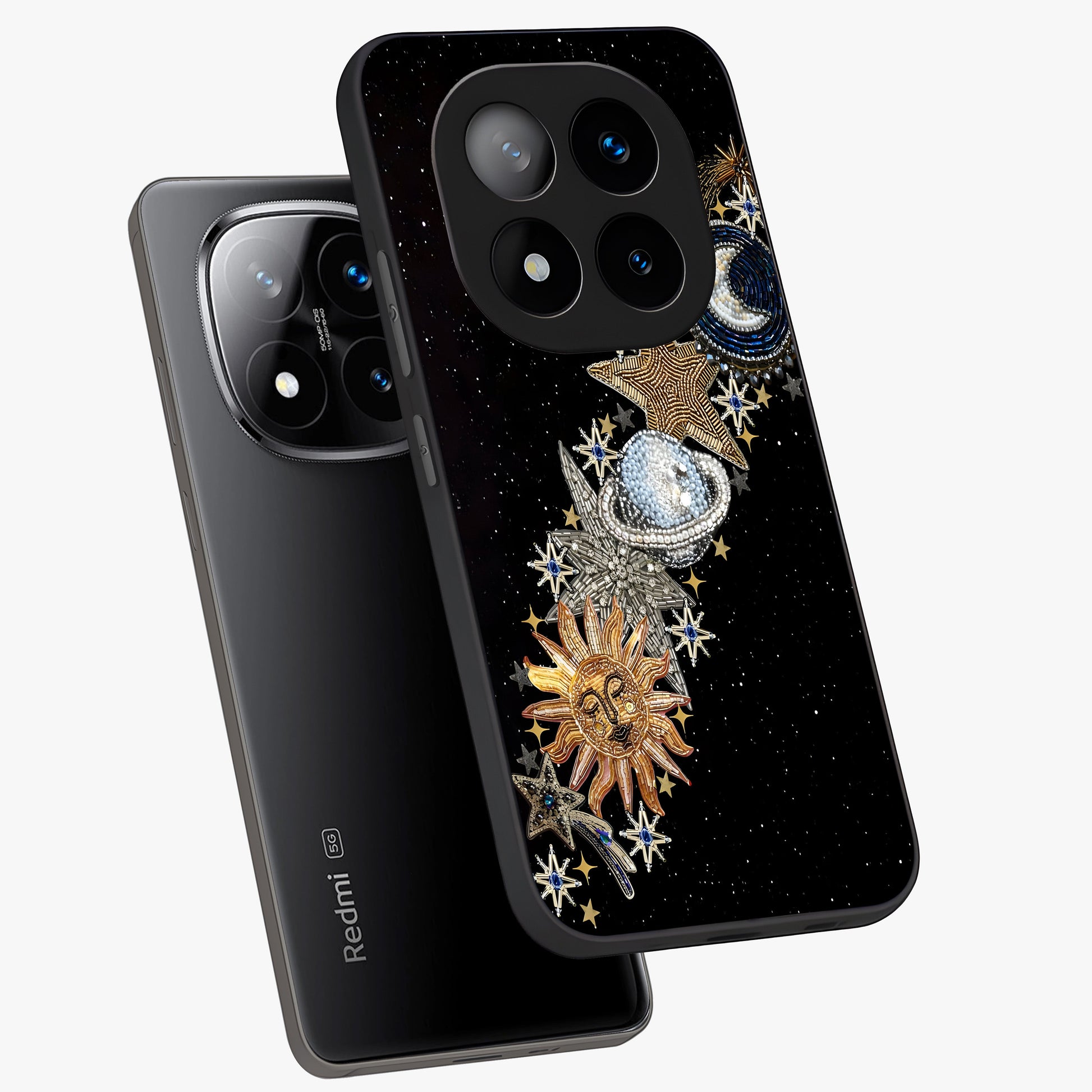 Pearls Universe Object Glass Case displayed in angled mockup highlighting celestial pearl design with dreamy aesthetic.