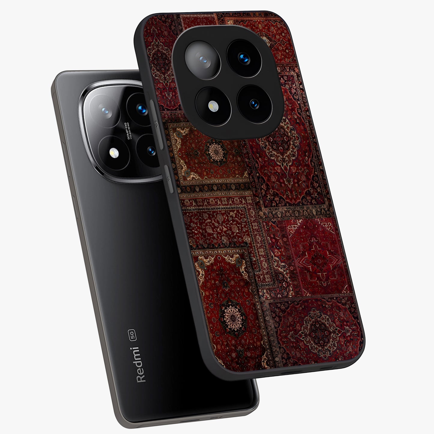 Persian Velvet Tale Glass Case displayed in angled mockup highlighting ornate textile inspired design with royal aesthetic.