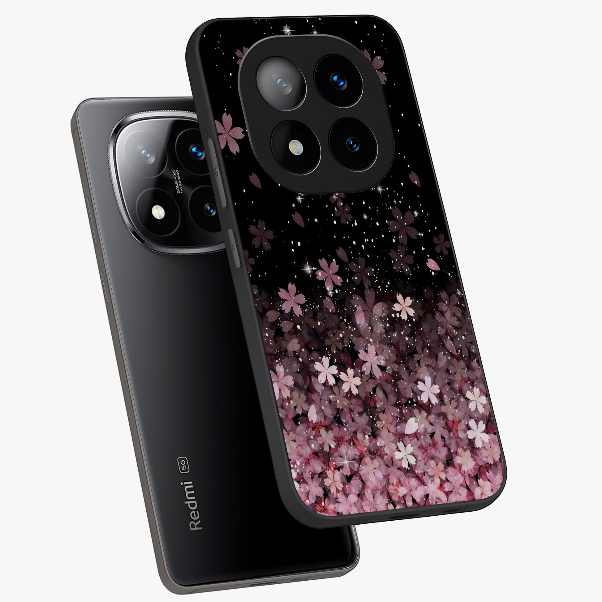 Small Starry Flowers Glass Case displayed in angled mockup highlighting tiny flower pattern with celestial aesthetic style.