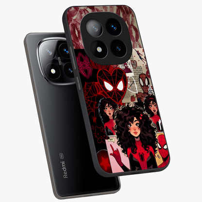 Spider Love Story Glass Case displayed in angled mockup highlighting expressive comic inspired design with playful aesthetic.