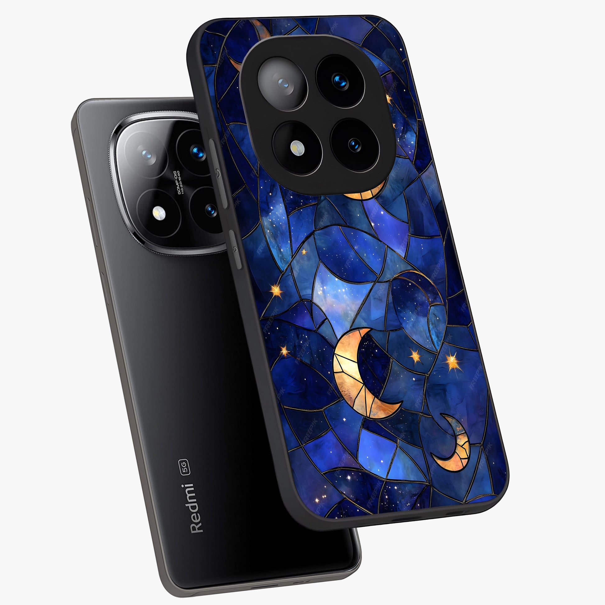 Starlit Sky Tapestry Glass Case displayed in angled mockup highlighting celestial night pattern with artistic aesthetic style.