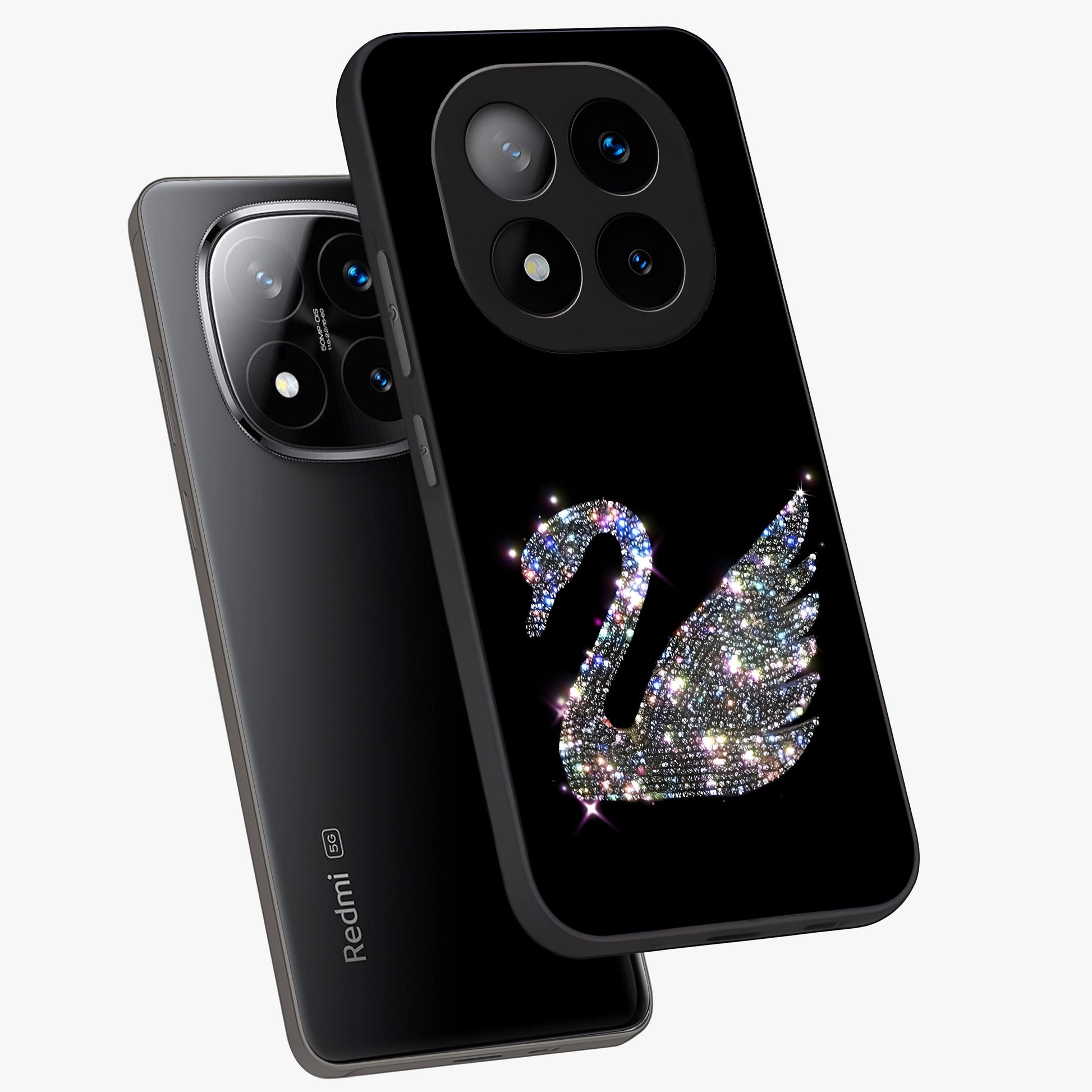 Starlit Swan Grace Glass Case displayed in angled mockup highlighting elegant swan illustration with dreamy celestial aesthetic.