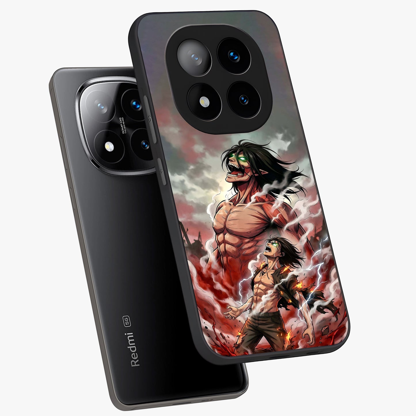 Titan Awakening Fury Glass Case displayed in angled mockup highlighting dramatic giant warrior design with bold anime aesthetic.