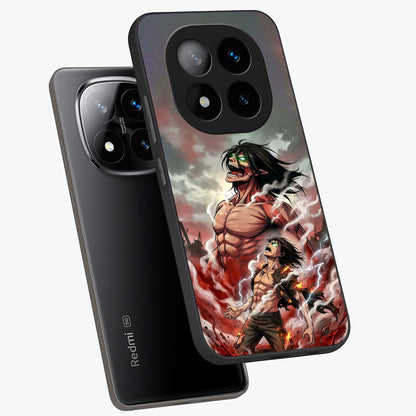Titan Awakening Fury Glass Case displayed in angled mockup highlighting dramatic giant warrior design with bold anime aesthetic.