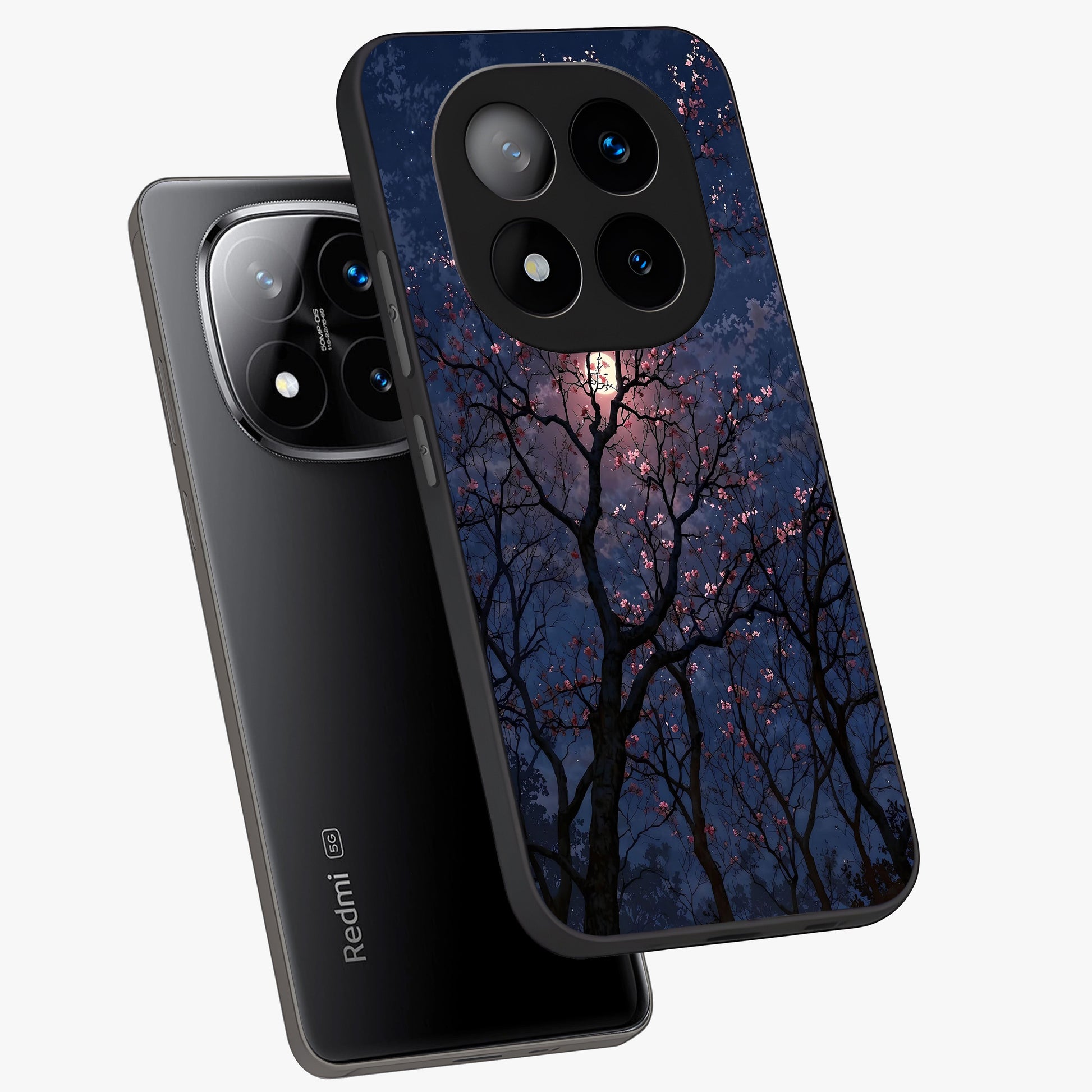 Twilight Sakura Serenade Glass Case displayed in angled mockup highlighting delicate sakura flower design with dreamy aesthetic.