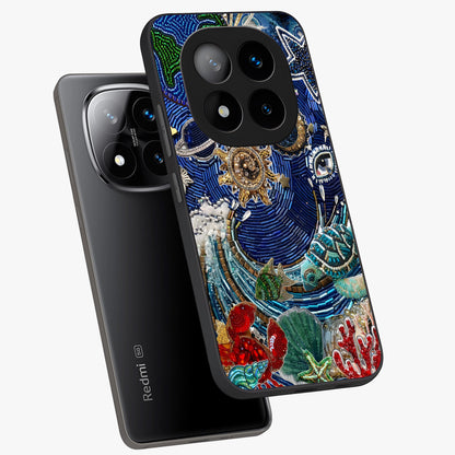 Universe Underwater Spark Glass Case displayed in angled mockup highlighting glowing aquatic design with celestial aesthetic.