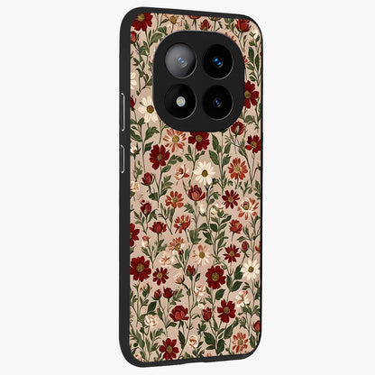 Biege Flower With Leaf Glass Case upright view showcasing delicate beige flower illustration with clean botanical style.