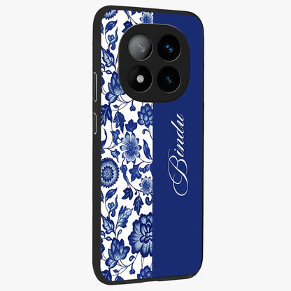 Blue Vintage Floral Pattern Glass Case upright view showcasing delicate blush floral texture with modern minimal style.