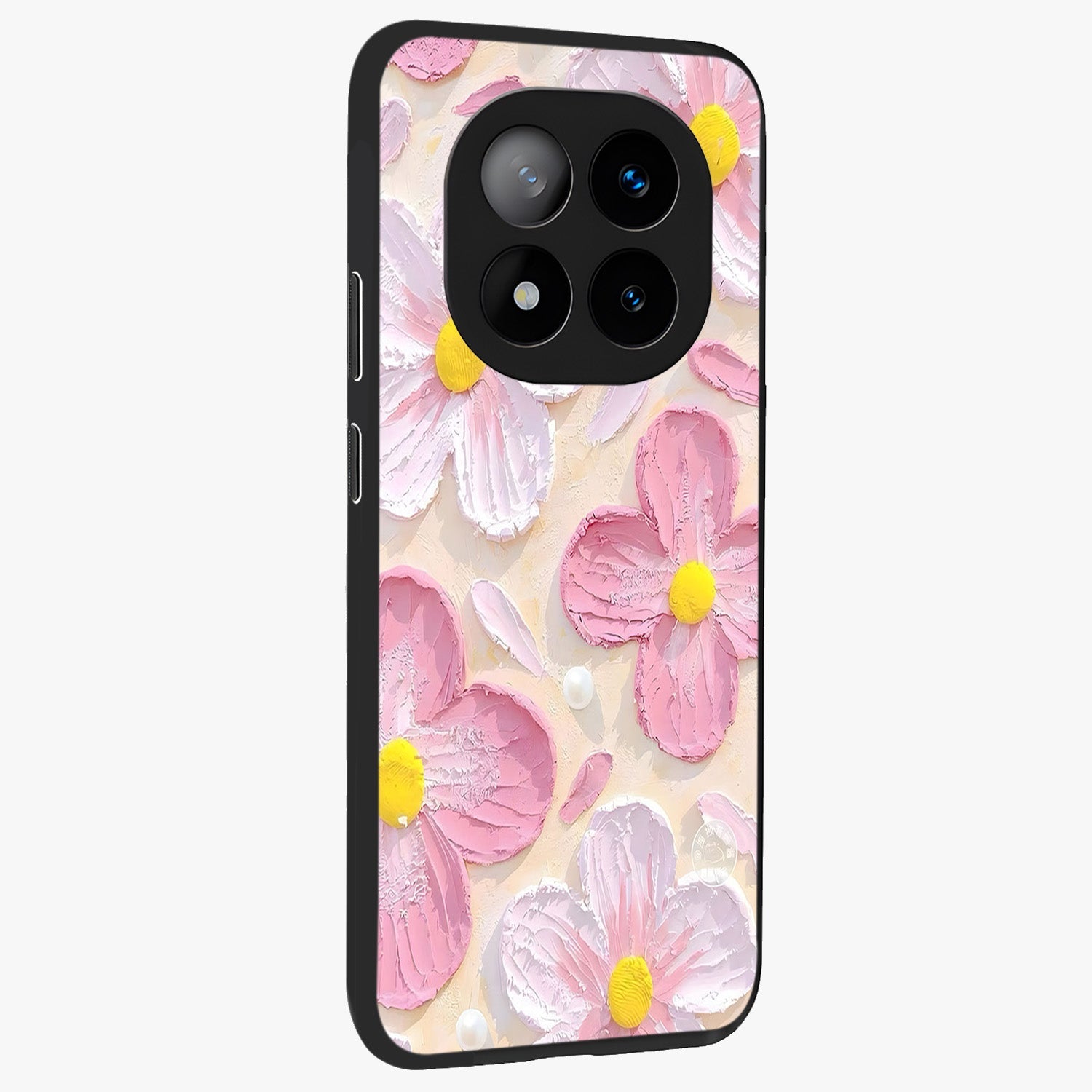 Blush Bloom Texture Glass Case upright view showcasing delicate blush floral texture with modern minimal style.
