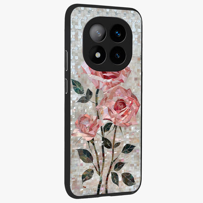 Blush Mosaic Bloom Glass Case upright view showcasing decorative floral mosaic artwork with stylish modern aesthetic.
