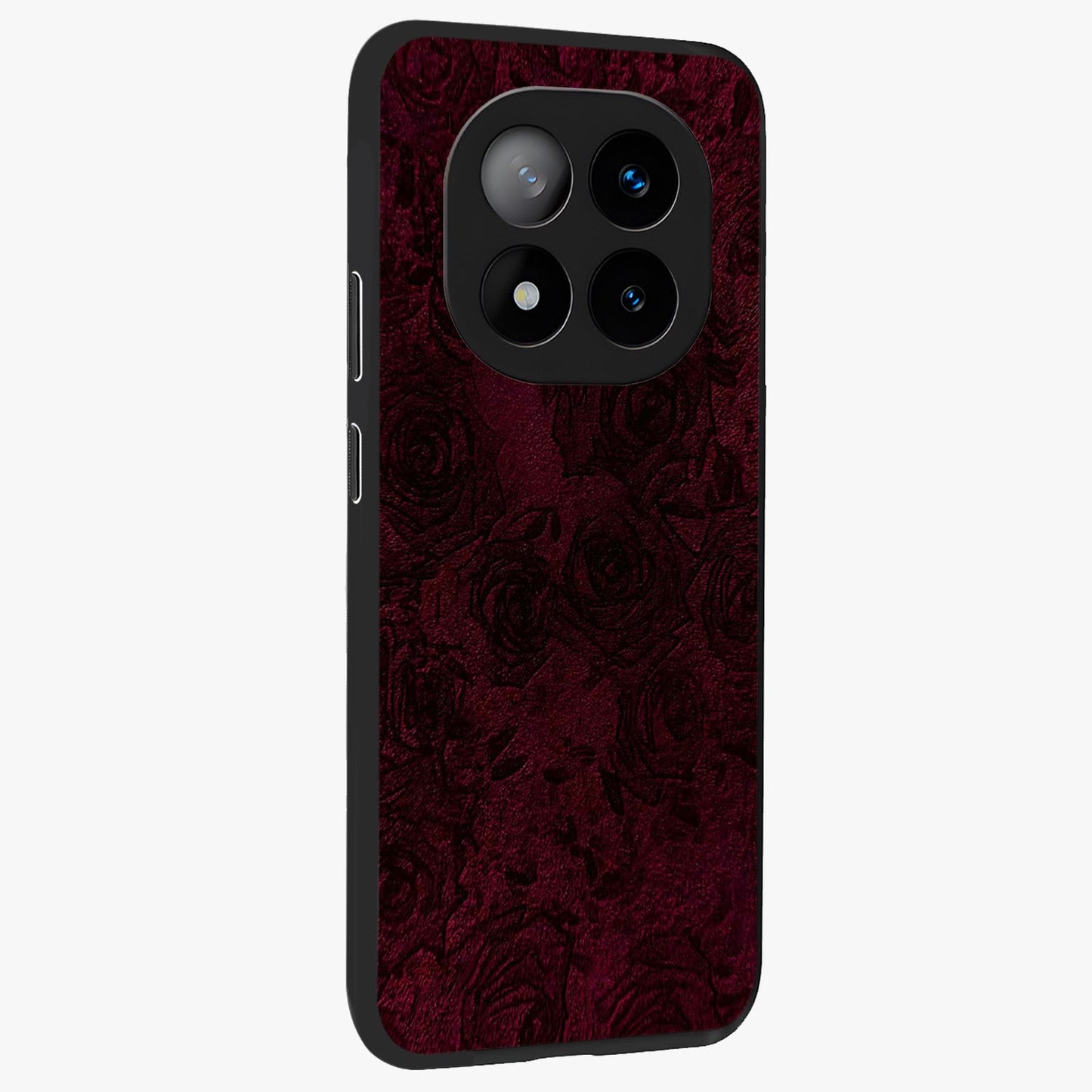 Crimson Fade Flow Glass Case upright view showcasing dynamic crimson flow artwork with stylish abstract theme.
