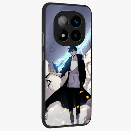 Dark Lightning Anime Warrior Glass Case upright view showcasing dramatic warrior artwork with dark lightning aesthetic.