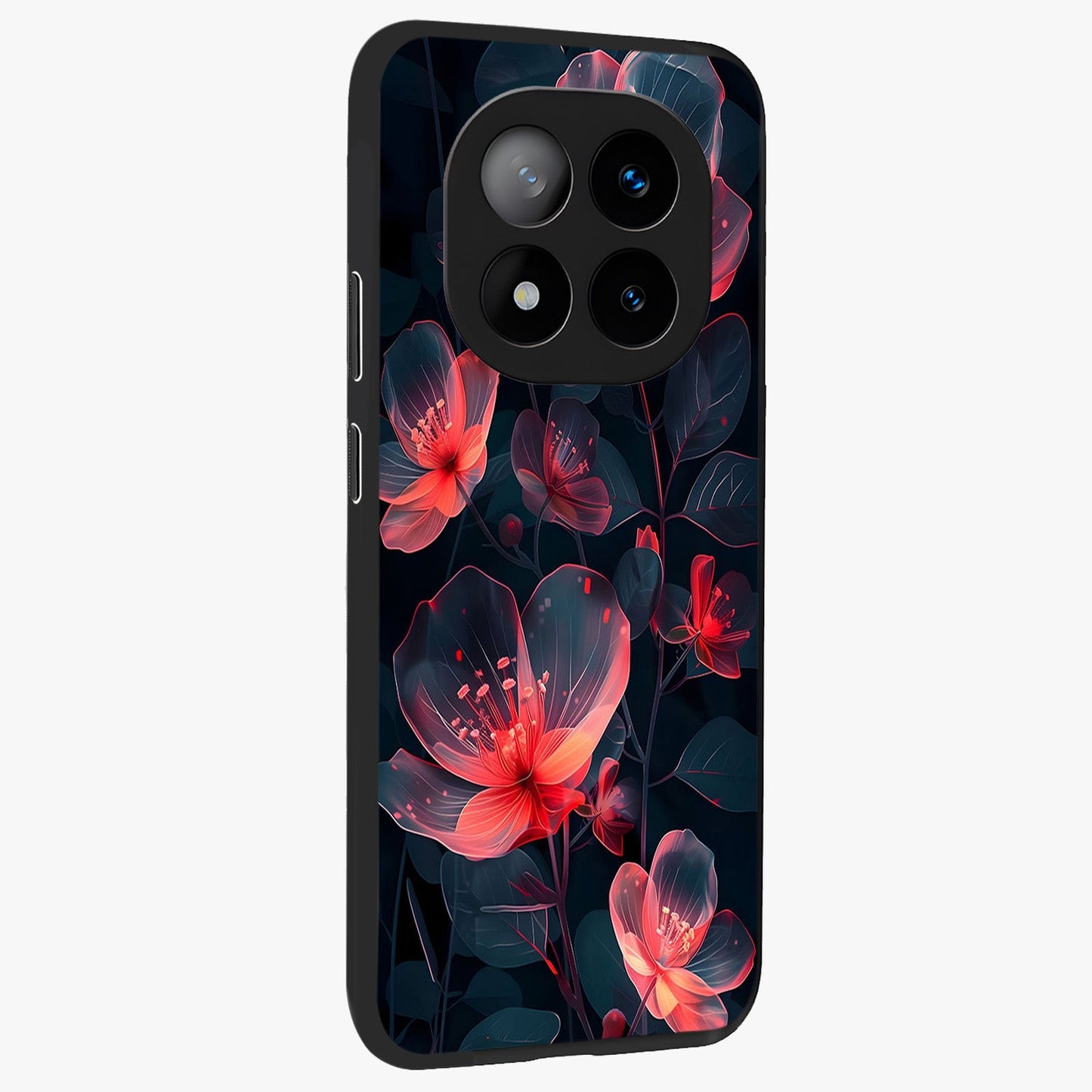 Dark Shade of Flower Glass Case upright view showcasing delicate flower artwork with rich dark floral theme.