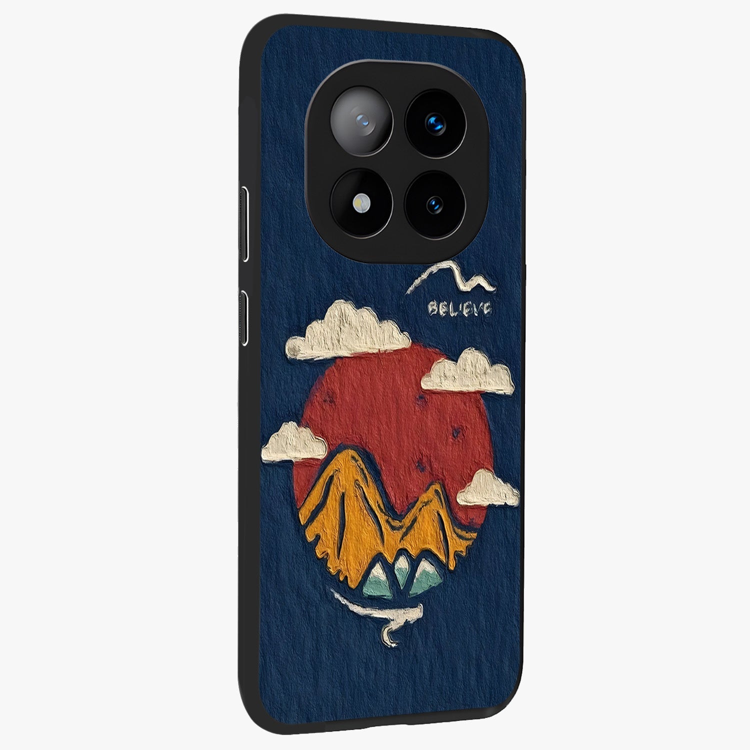 Dream Beyond Mountains Glass Case upright view showcasing beautiful mountain scenery with inspirational nature theme.