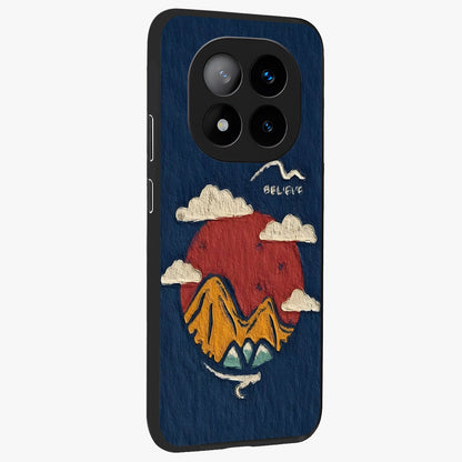 Dream Beyond Mountains Glass Case upright view showcasing beautiful mountain scenery with inspirational nature theme.