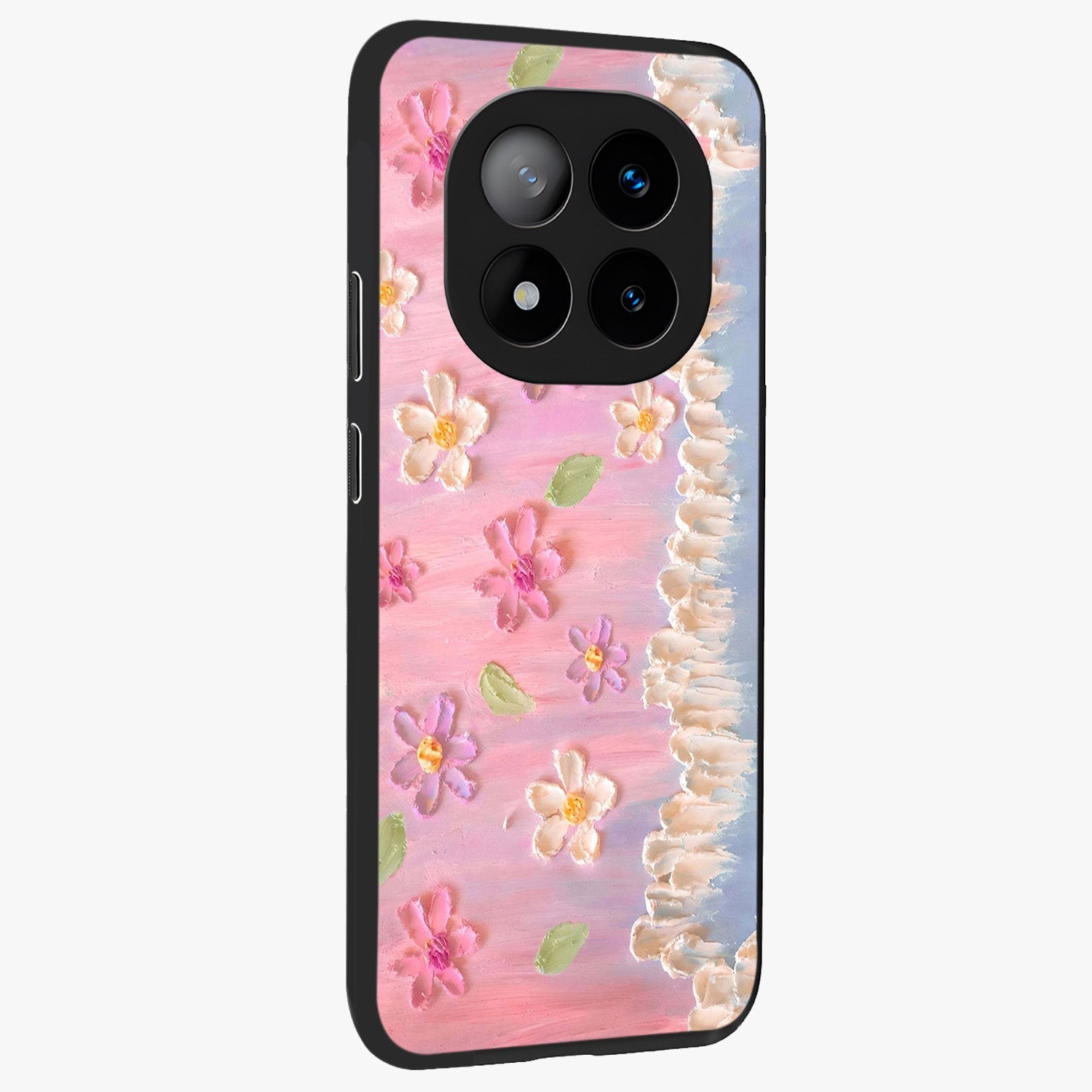 Dreamy Painted Garden Glass Case upright view showcasing vibrant floral garden artwork with artistic nature theme.