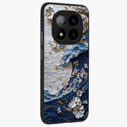 Floral Wave Origami Glass Case upright view showcasing creative floral origami artwork with artistic decorative theme.