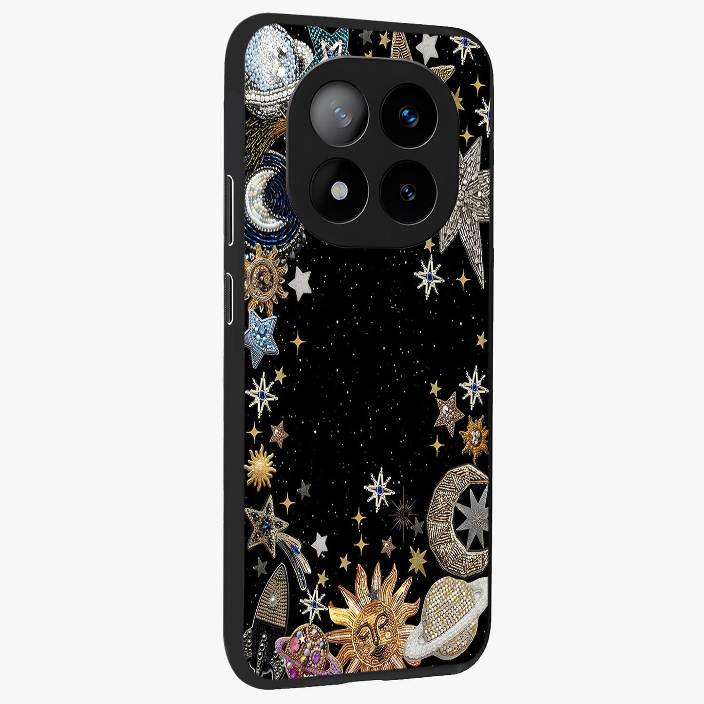 Galactic Jewel Stars Glass Case upright view showcasing glittering star jewel artwork with vibrant galaxy theme.