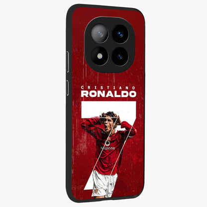 Goal Celebration Legacy Glass Case upright view showcasing dynamic football inspired artwork with victory celebration aesthetic.