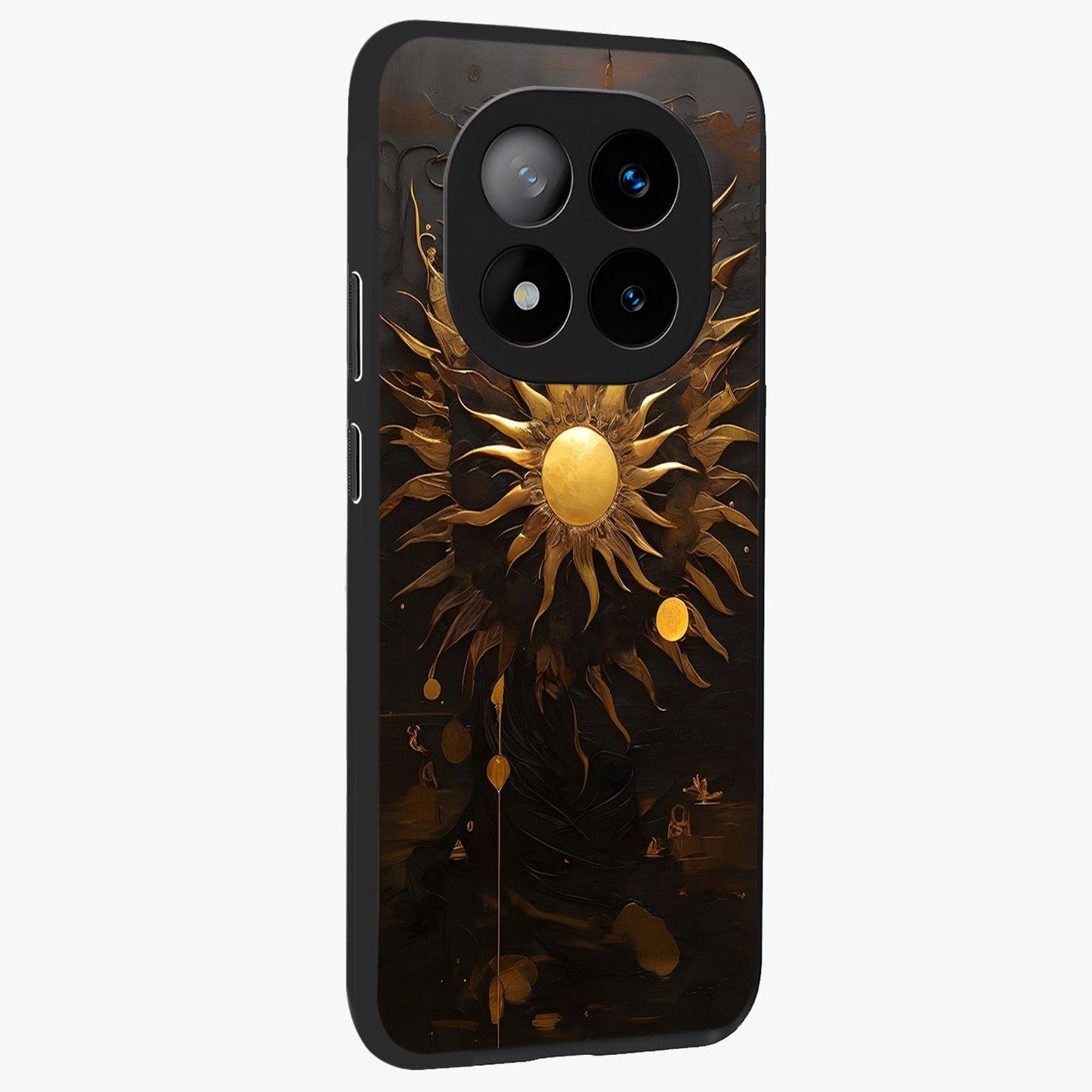 Golden Sun Majesty Glass Case upright view showcasing haunting graveyard artwork with dramatic dark theme.