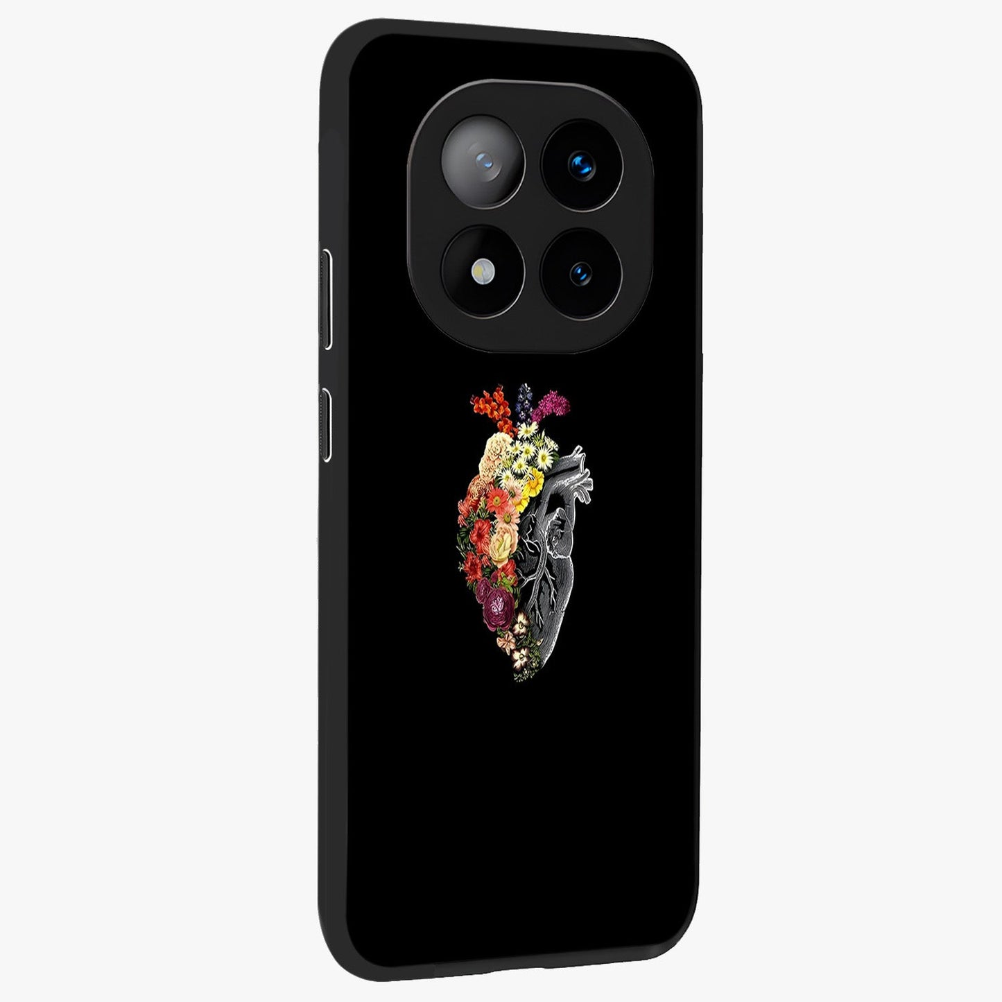 Heart With Flowers Glass Case upright view showcasing decorative heart and floral artwork with sweet romantic theme.