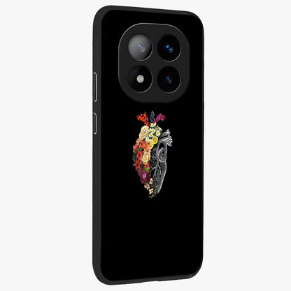 Heart With Flowers Glass Case upright view showcasing decorative heart and floral artwork with sweet romantic theme.
